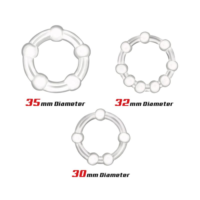Set of 3 Penis Ring Beaded Flexibles Clear — zdjęcie 3