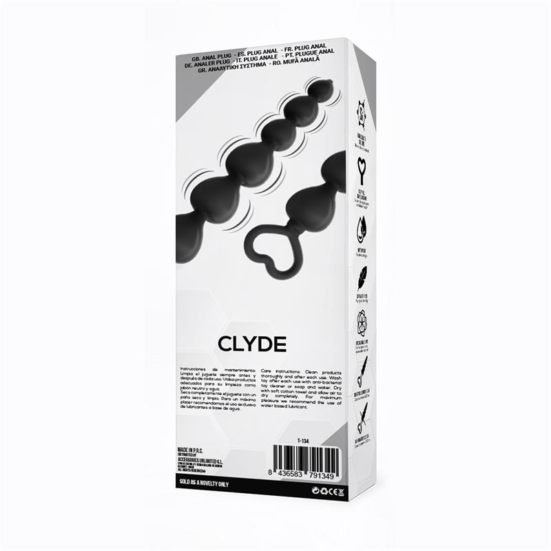 Clyde Beaded Butt Plug with Easy Pull Ring Silicone Black — zdjęcie 3
