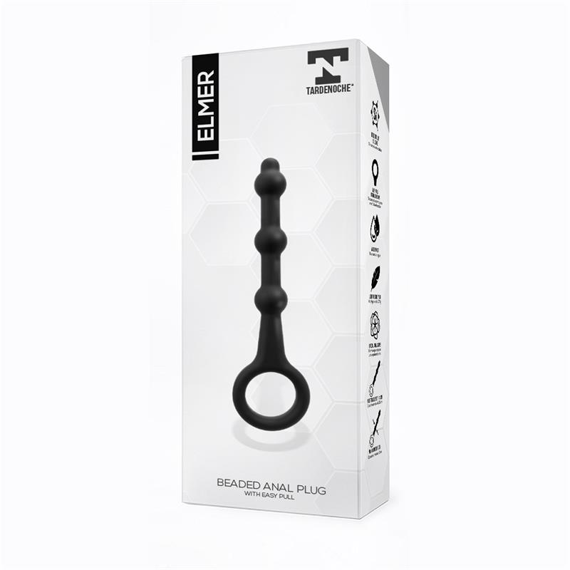 Elmer Beaded Butt Plug with Easy Pull Ring Silicone Black — zdjęcie 3