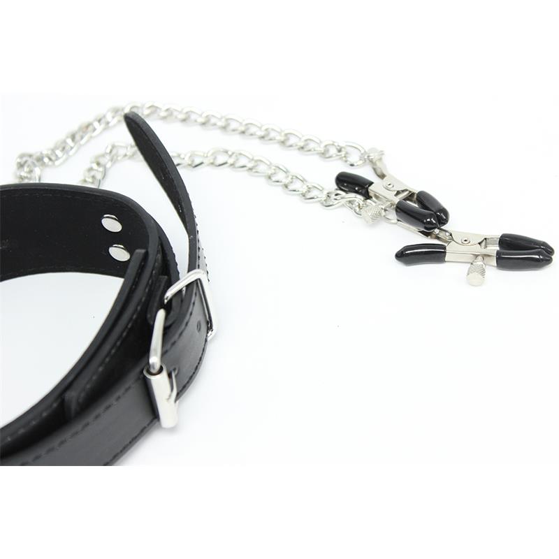 Collar with Nipple Clamps and metal Chain Black — zdjęcie 4