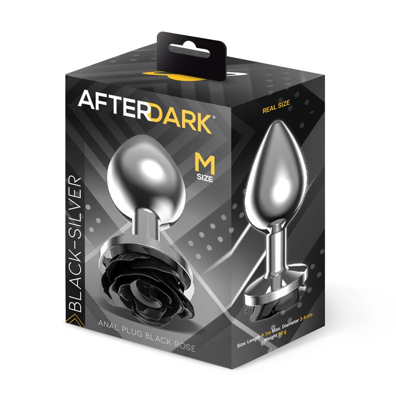 Metal Anal Plug with Black Rose Base Size M — zdjęcie 4