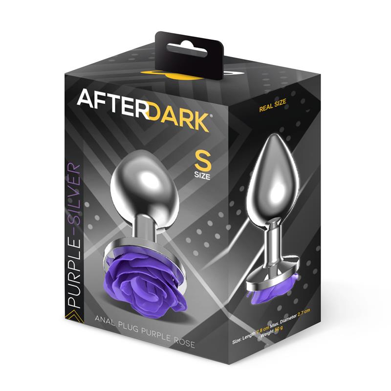 Metal Anal Plug with Purple Rose Base - Size S — zdjęcie 4