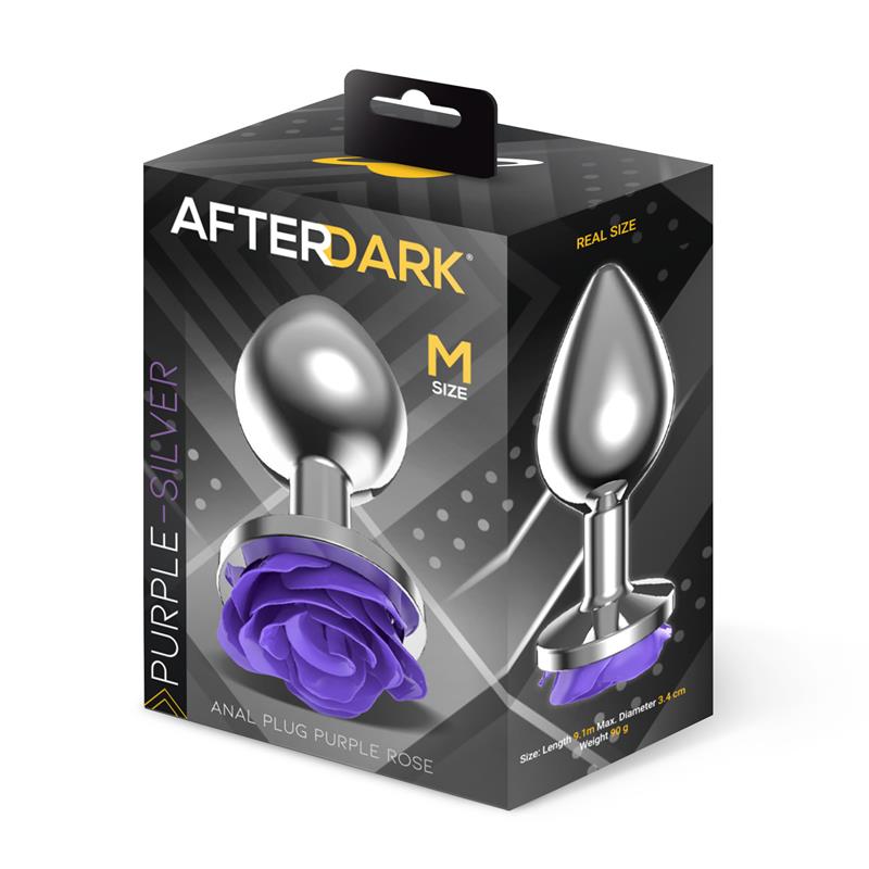 Metal Anal Plug with Purple Rose Base - Size M — zdjęcie 4