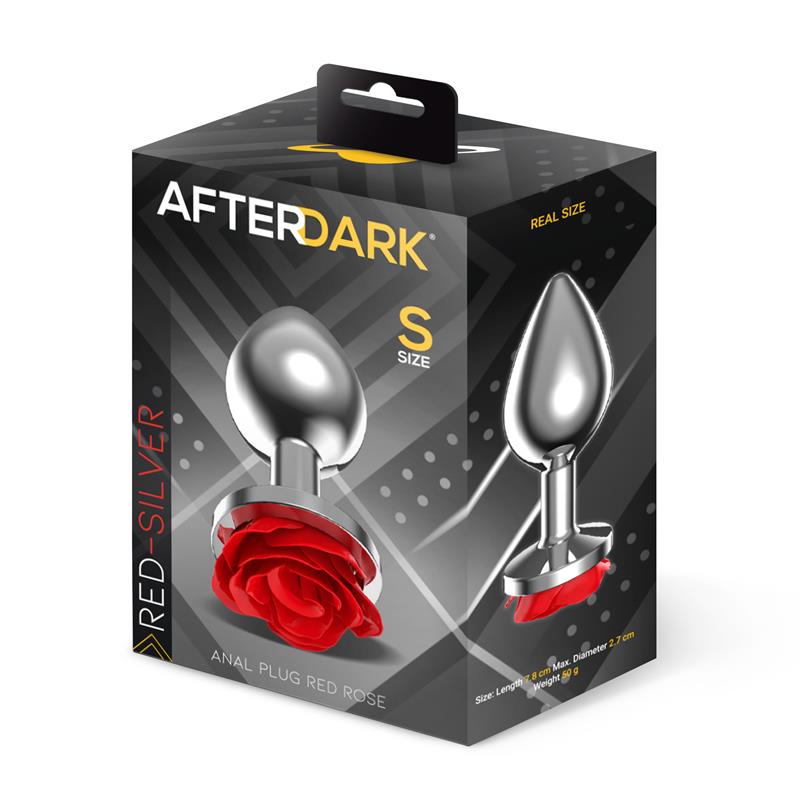 Metal Anal Plug with Red Rose Base - Size S — zdjęcie 4