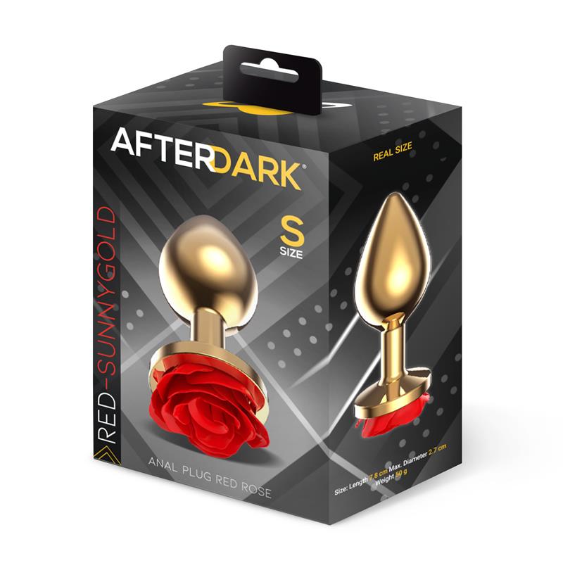 Golden Metal Anal Plug with Red Rose Base - Size S — zdjęcie 4