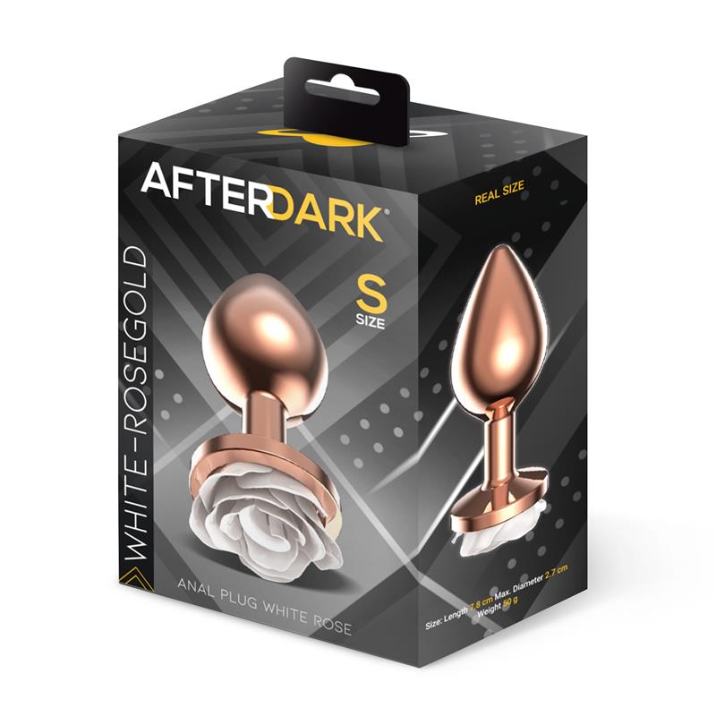 Rosegold Metal Anal Plug with White Rose Base - Size S — zdjęcie 4