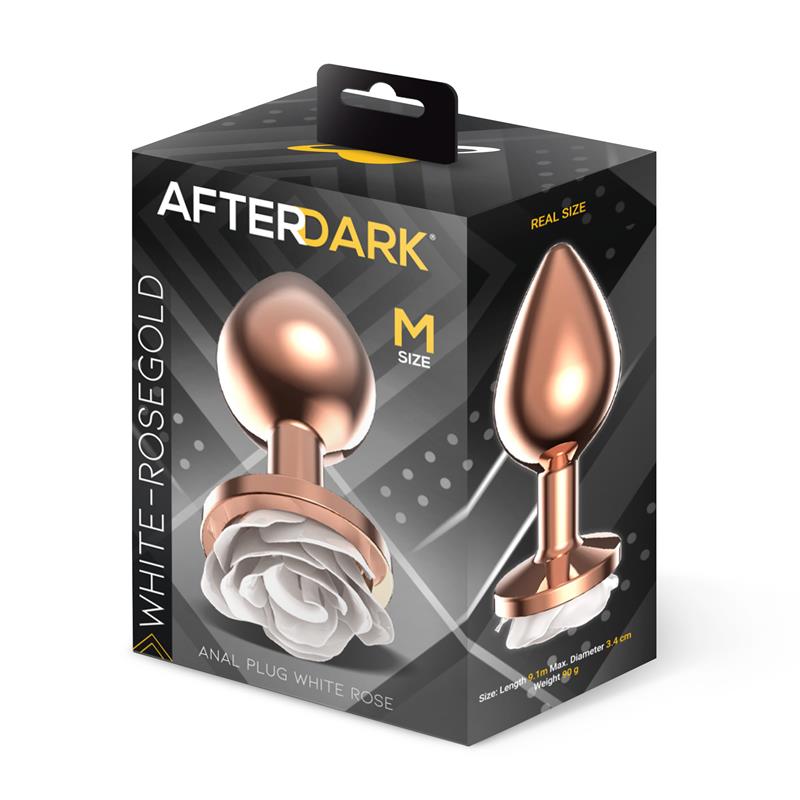 Rosegold Metal Anal Plug with White Rose Base - Size M — zdjęcie 4