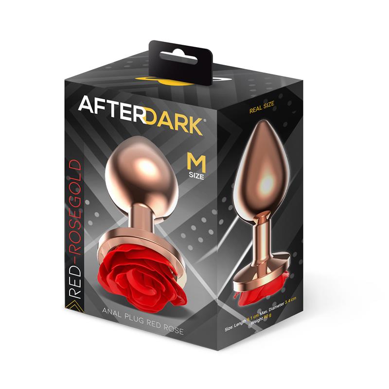 Rose Gold Anal Plug with Red Rose Base Size M — zdjęcie 4
