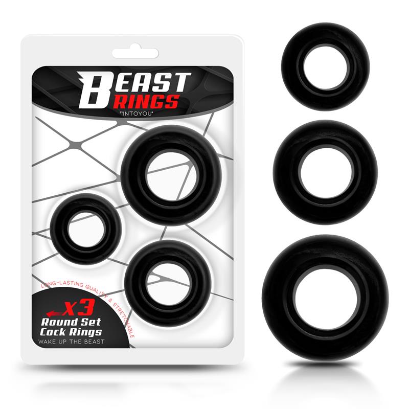 BEAST RINGS - Set of 3 Cock Rings Flexible Black