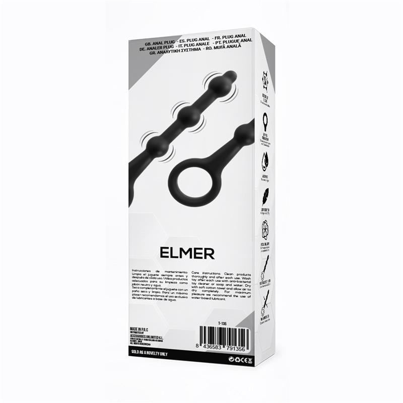 Elmer Beaded Butt Plug with Easy Pull Ring Silicone Black — zdjęcie 4
