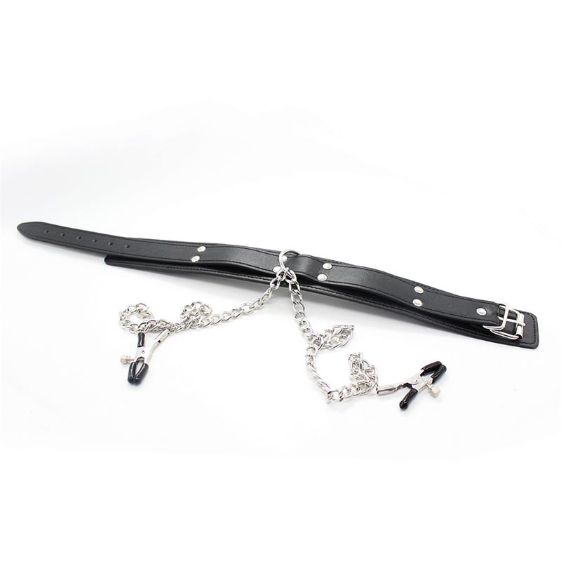 Collar with Nipple Clamps and metal Chain Black — zdjęcie 5