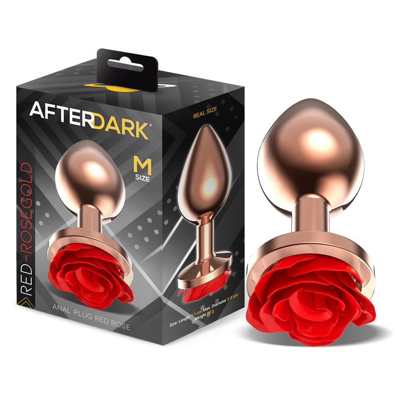 AFTERDARK - Rose Gold Anal Plug with Red Rose Base Size M
