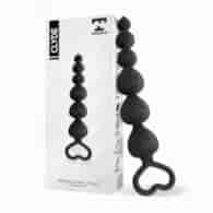 Clyde Beaded Butt Plug with Easy Pull Ring Silicone Black