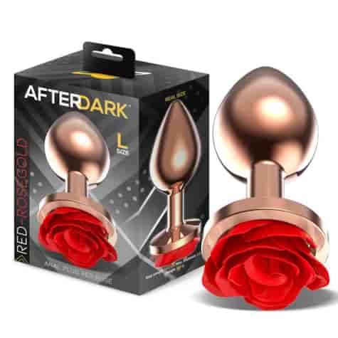 Rose Gold Anal Plugh with Red Rose Base size L
