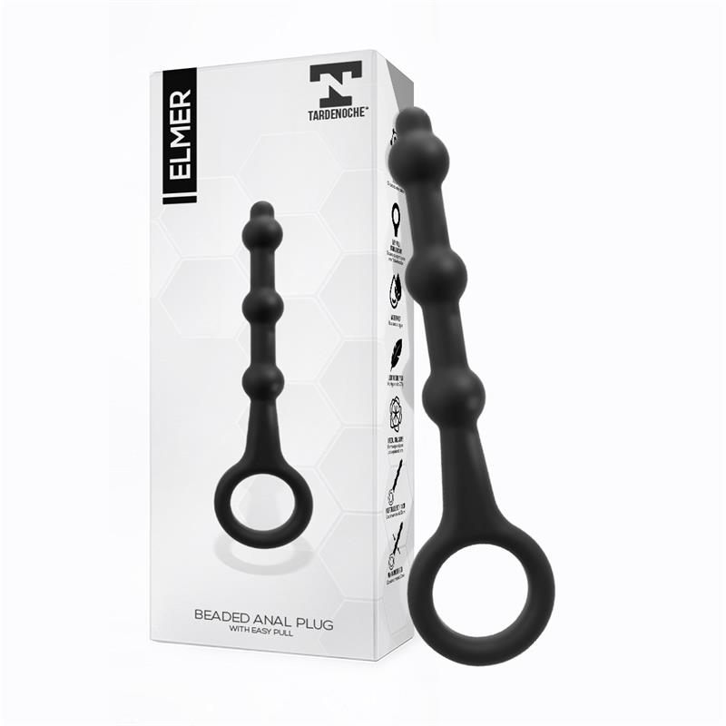 TARDENOCHE - Elmer Beaded Butt Plug with Easy Pull Ring Silicone Black