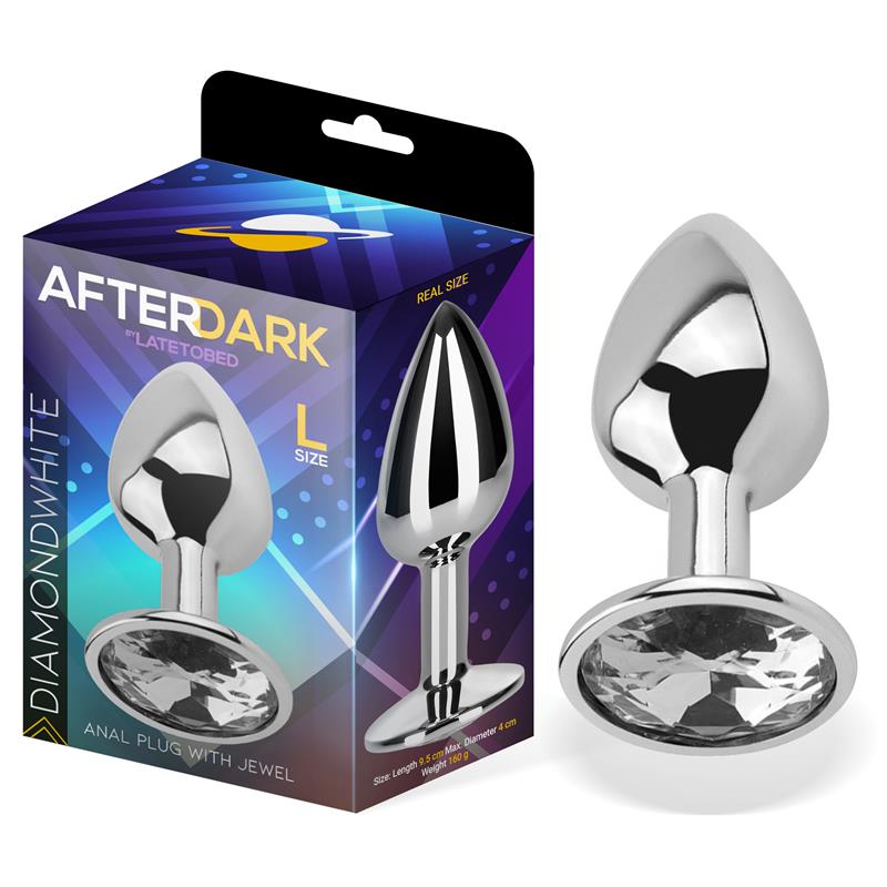 AFTERDARK - Butt Plug with Jewel White Diamond White Size L Aluminium