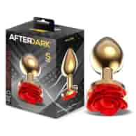 Golden Metal Anal Plug with Red Rose Base - Size S