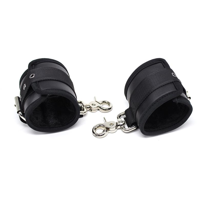 LATETOBED BDSM LINE - Leather Handcuffs with Big Hoops Black