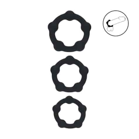 Beaded Silicone Cockring Set of 3 - S/M/L - Black