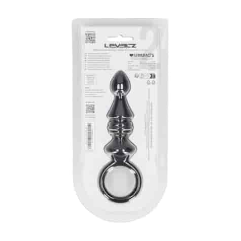 Ribbed Silicone Anal Probe with Loop - Black