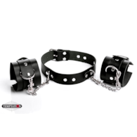 Obroża wąska połączona łańcuszkami z kajdankami na ręce Temptation