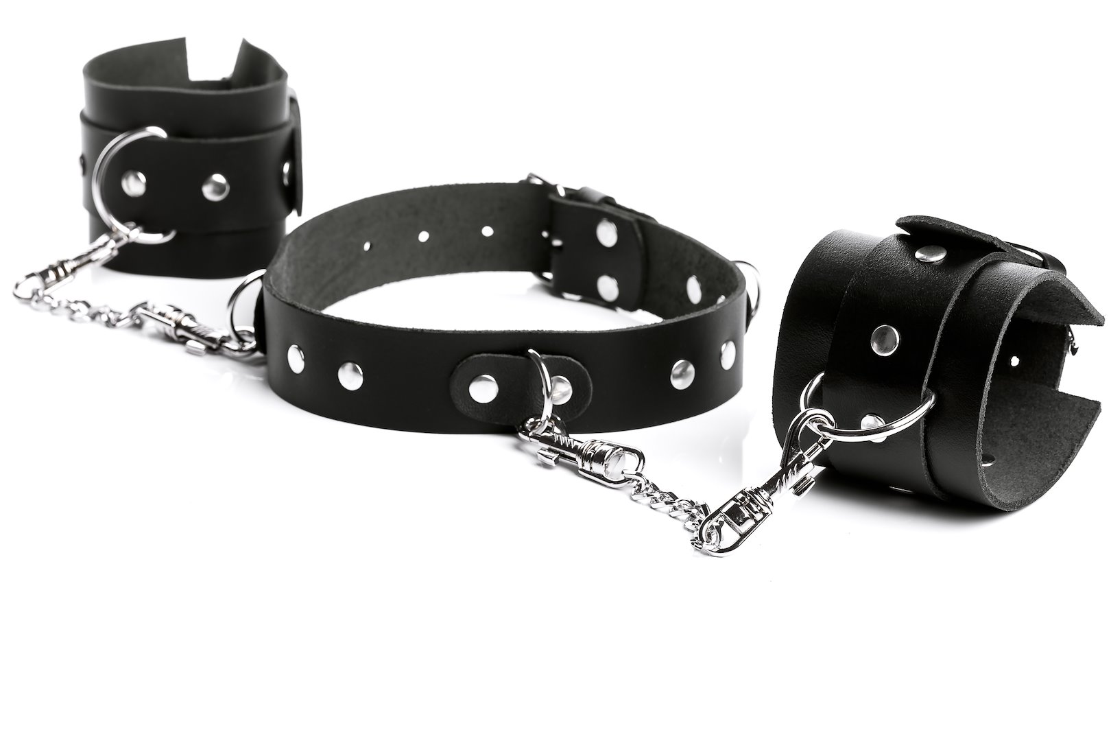 Obroża wąska połączona łańcuszkami z kajdankami na ręce Temptation — zdjęcie 2