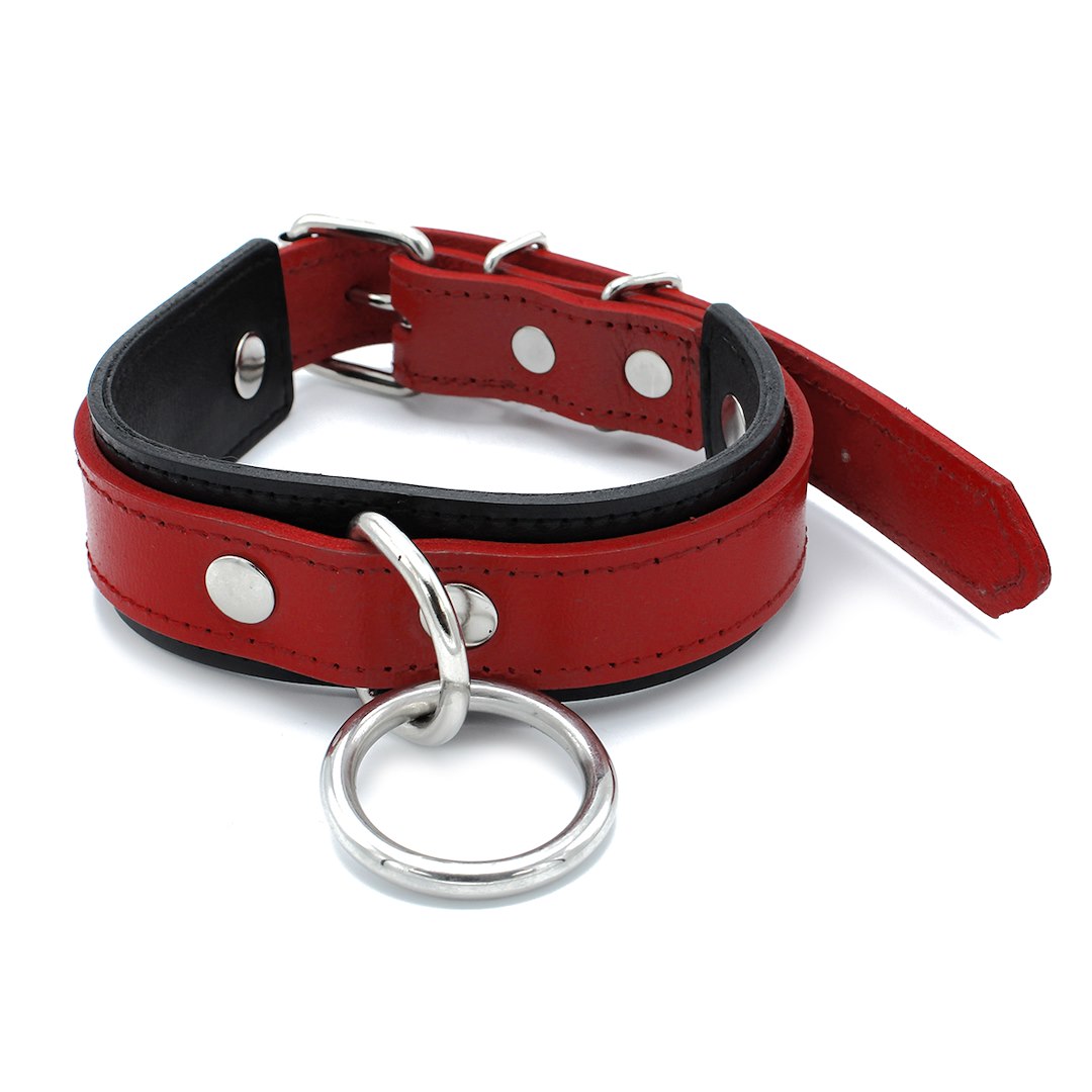 Kiotos Leather Black & Red Leather Collar big O-Ring — zdjęcie 2