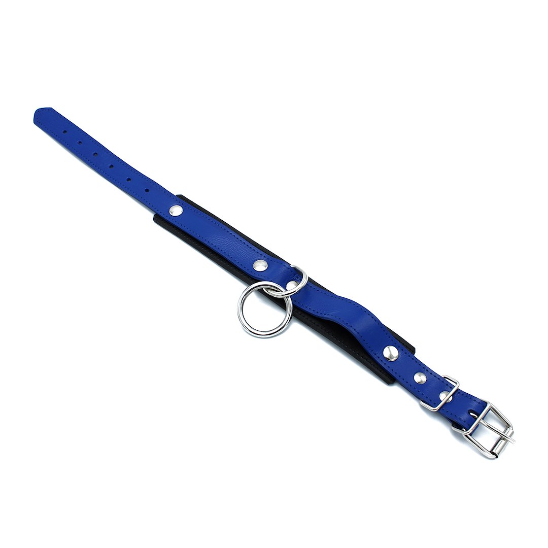 Kiotos Leather Black & Blue Leather Collar big O-Ring — zdjęcie 2