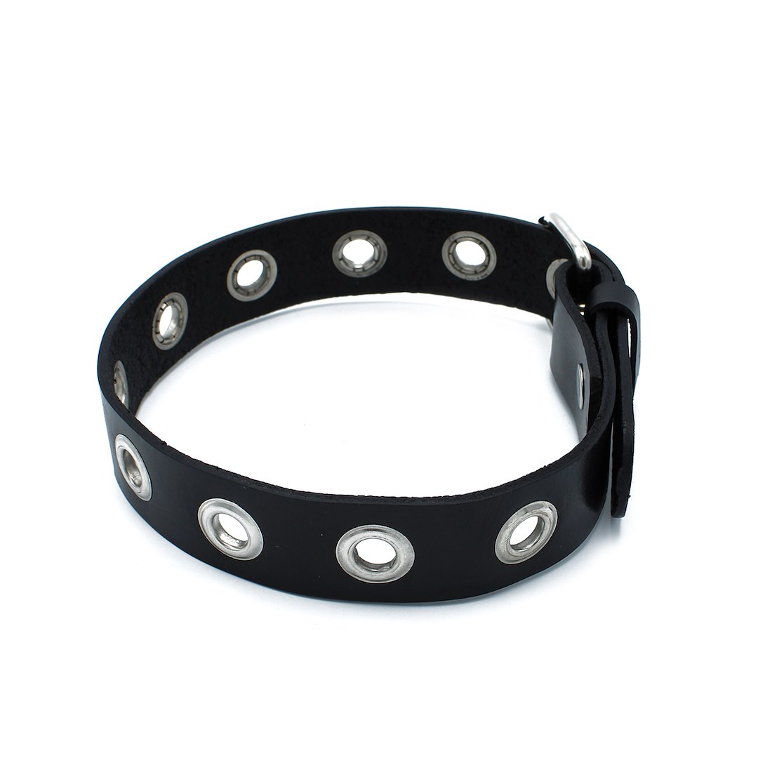 Kiotos Leather Black Leather Slim Collar with Multi-Metal Eyelets — zdjęcie 2