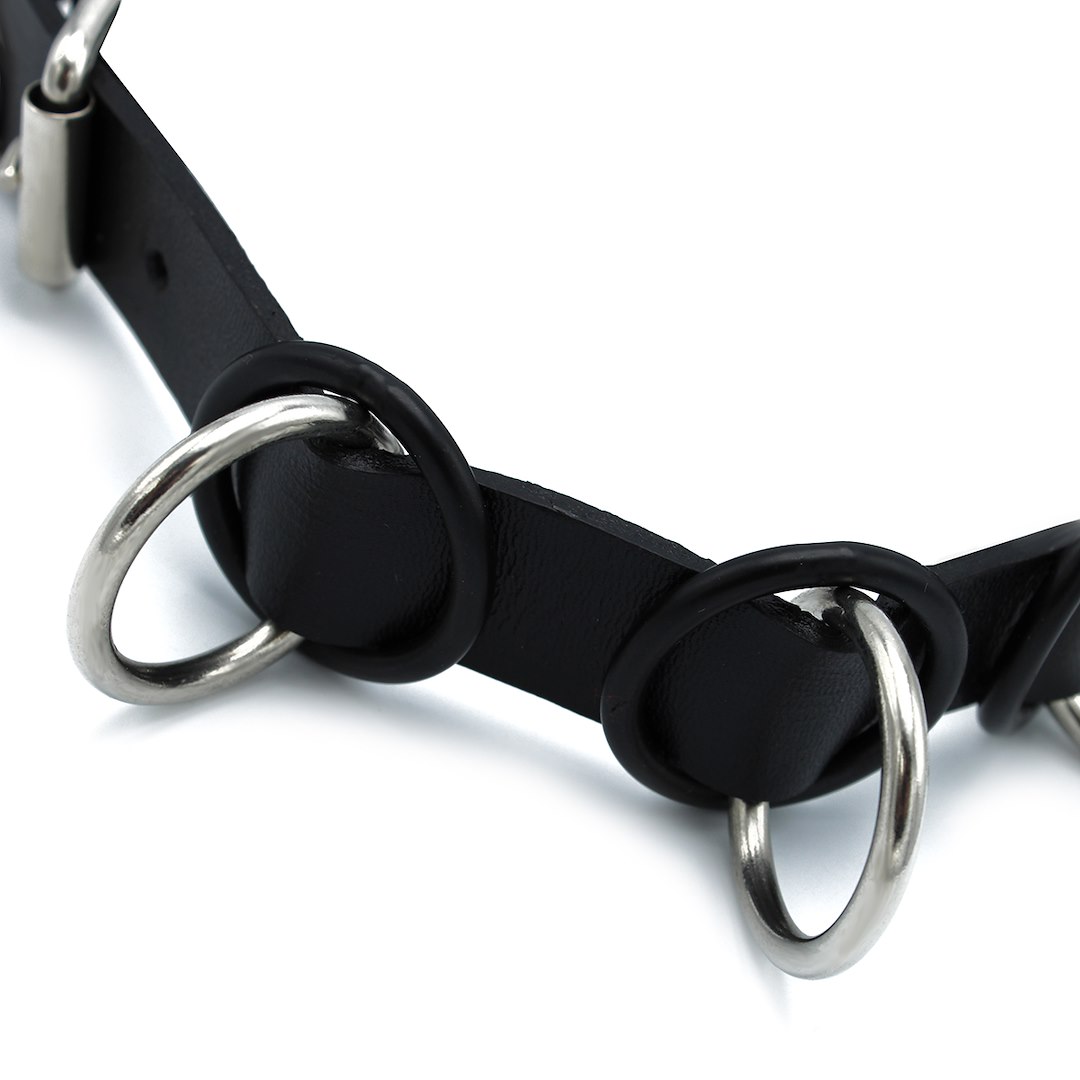 Kiotos Leather Black Leather Collar with 7 Statement Rings — zdjęcie 2