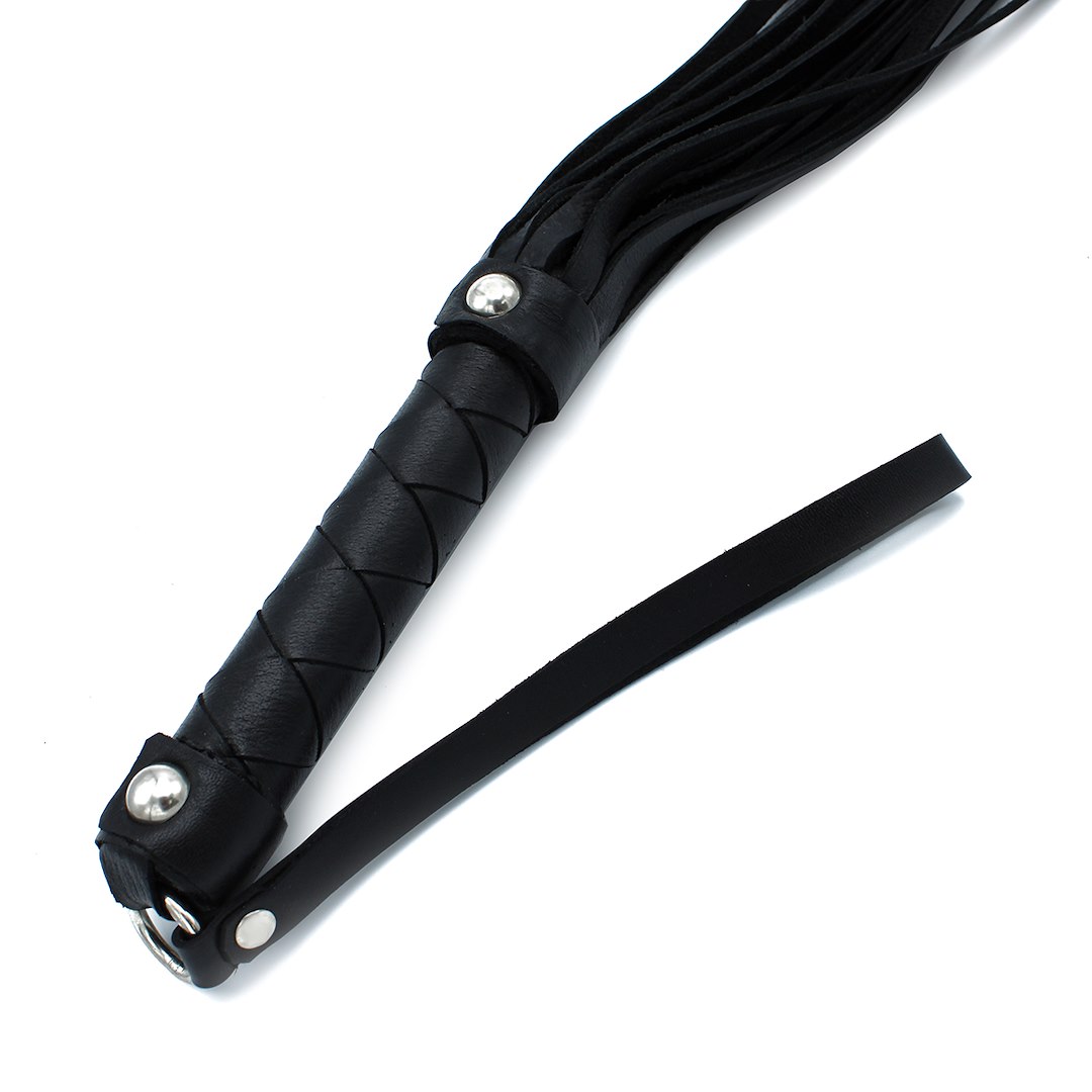 Kiotos Leather Black Leather Flogger with Braided Handle — zdjęcie 2