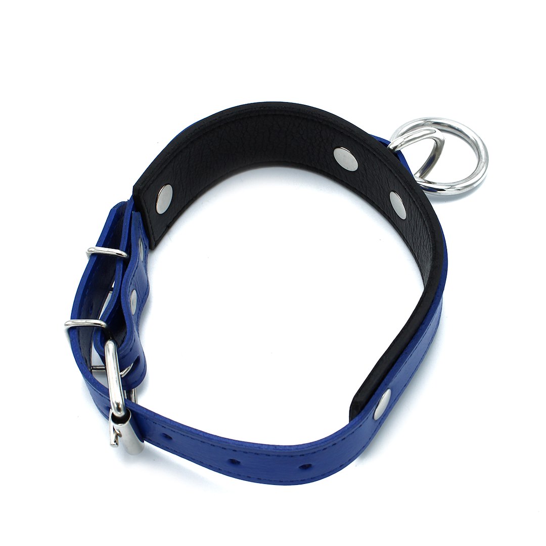 Kiotos Leather Black & Blue Leather Collar big O-Ring — zdjęcie 3