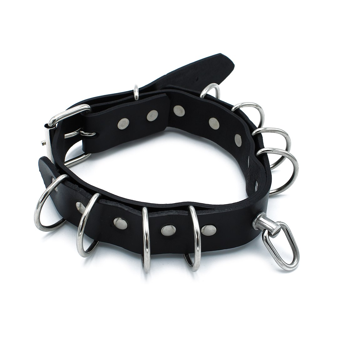 Kiotos Leather Black Leather Collar Multi-D-Rings — zdjęcie 3