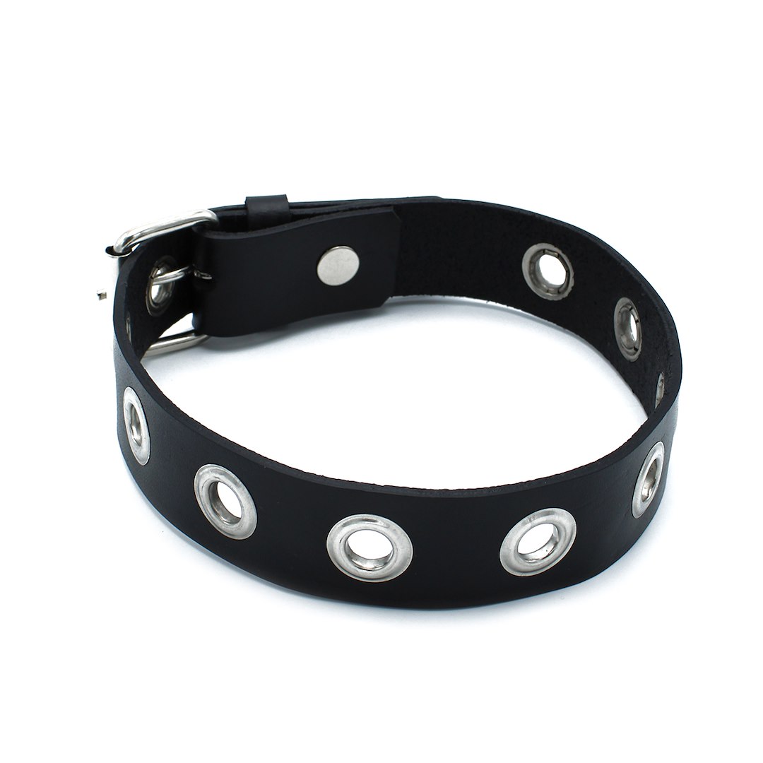 Kiotos Leather Black Leather Slim Collar with Multi-Metal Eyelets — zdjęcie 3