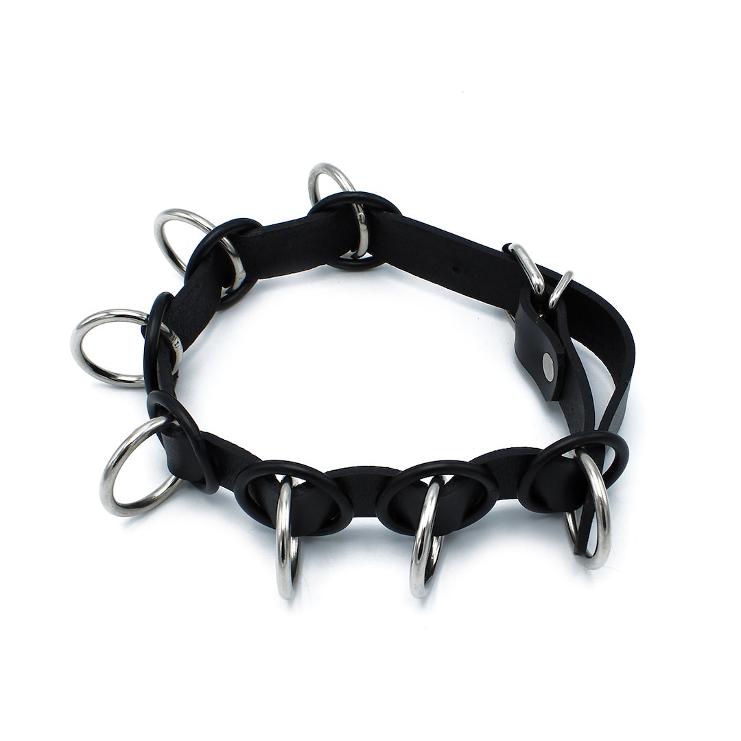 Kiotos Leather Black Leather Collar with 7 Statement Rings — zdjęcie 3