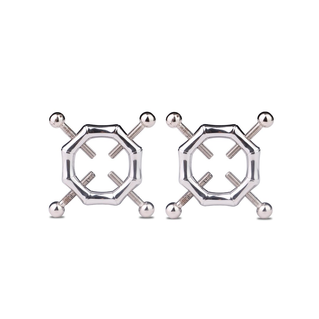 Kiotos BDSM Hexagon Nipple Clamps Bells & Leather Harness — zdjęcie 3