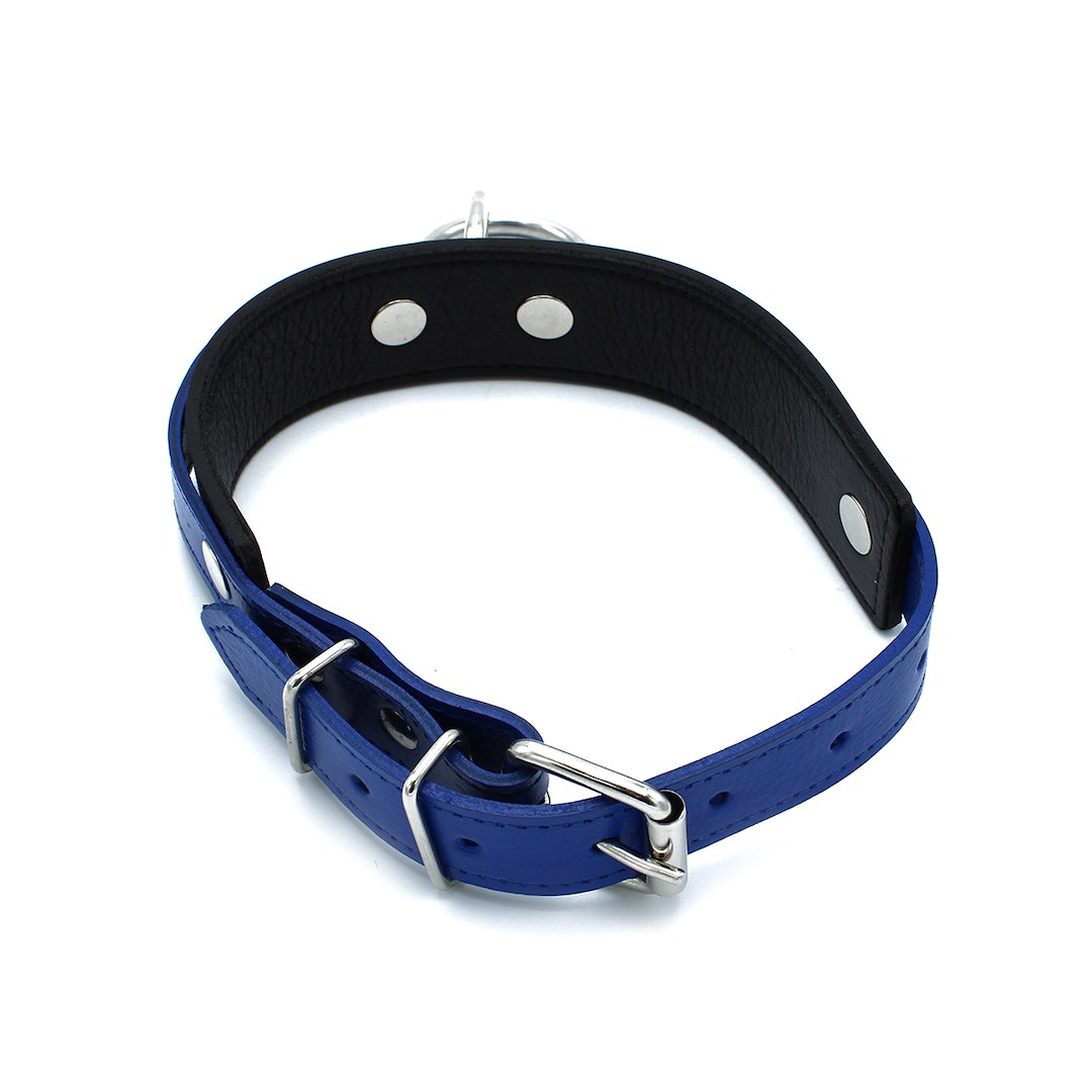 Kiotos Leather Black & Blue Leather Collar big O-Ring — zdjęcie 4