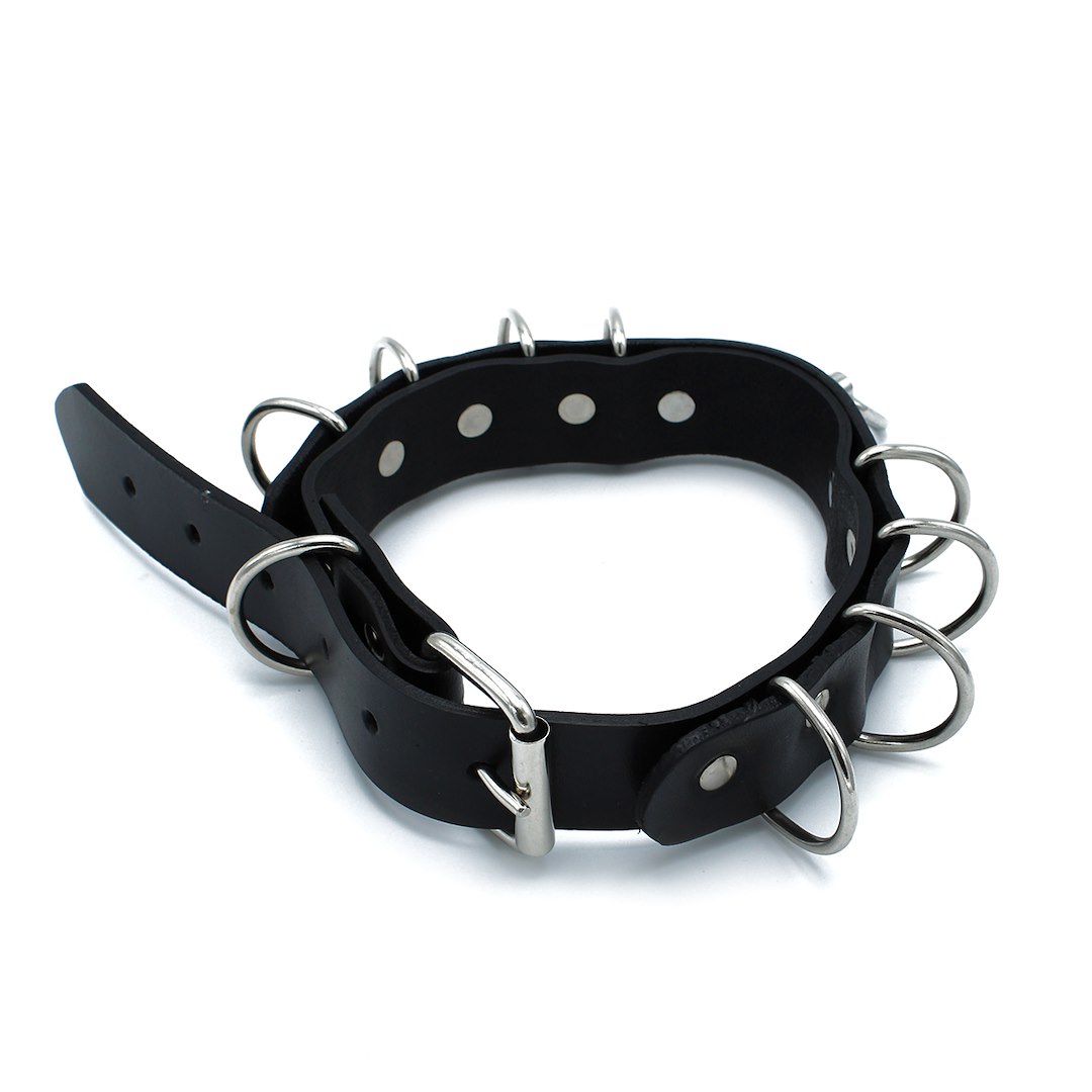 Kiotos Leather Black Leather Collar Multi-D-Rings — zdjęcie 4