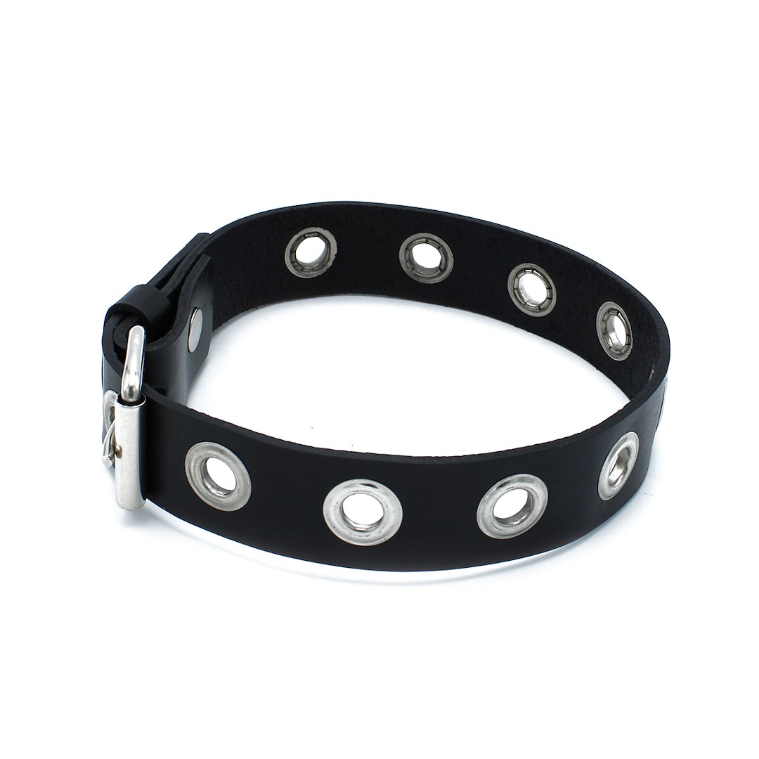 Kiotos Leather Black Leather Slim Collar with Multi-Metal Eyelets — zdjęcie 4