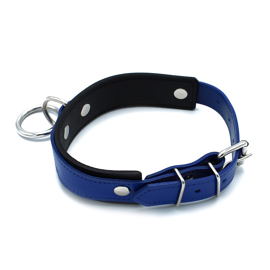 Kiotos Leather Black & Blue Leather Collar big O-Ring — zdjęcie 5