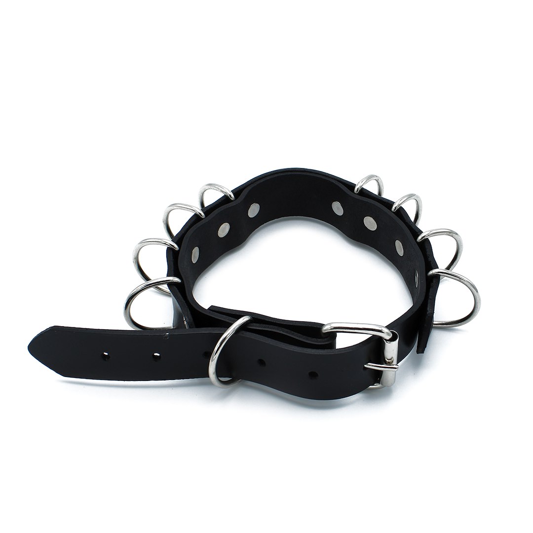 Kiotos Leather Black Leather Collar Multi-D-Rings — zdjęcie 5