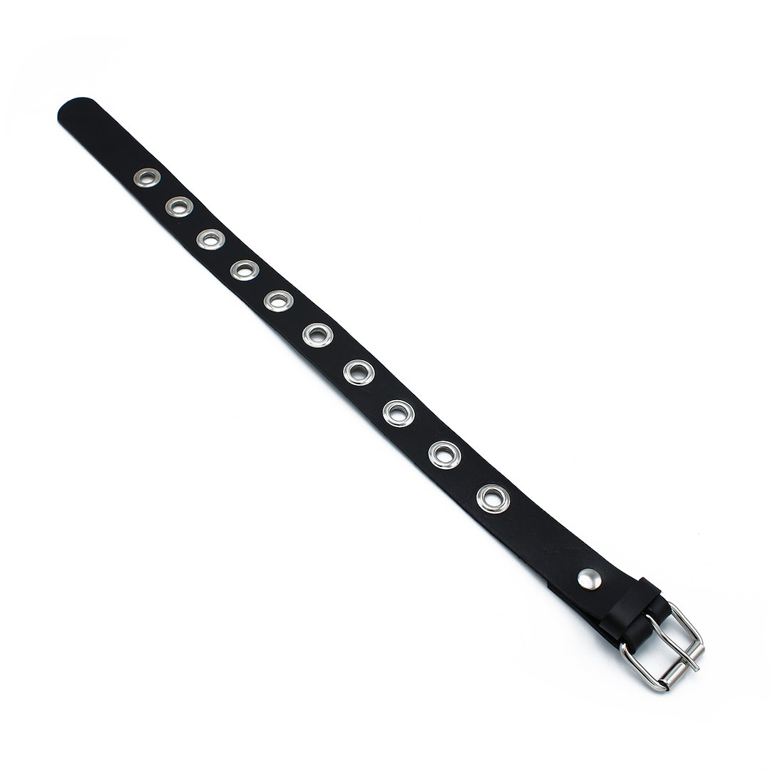 Kiotos Leather Black Leather Slim Collar with Multi-Metal Eyelets — zdjęcie 5