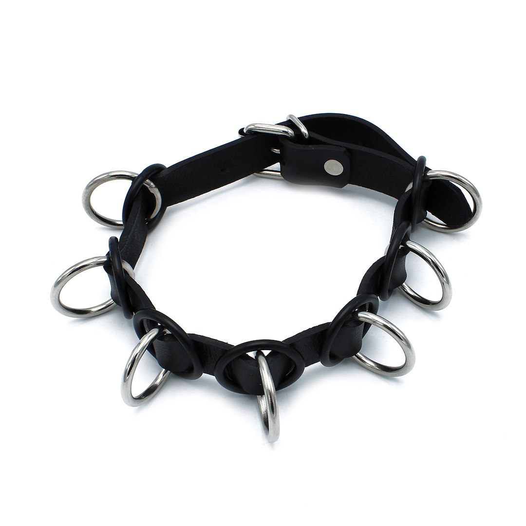 Kiotos Leather Black Leather Collar with 7 Statement Rings — zdjęcie 5