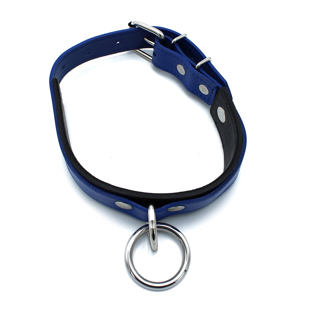 Kiotos Leather Black & Blue Leather Collar big O-Ring — zdjęcie 6