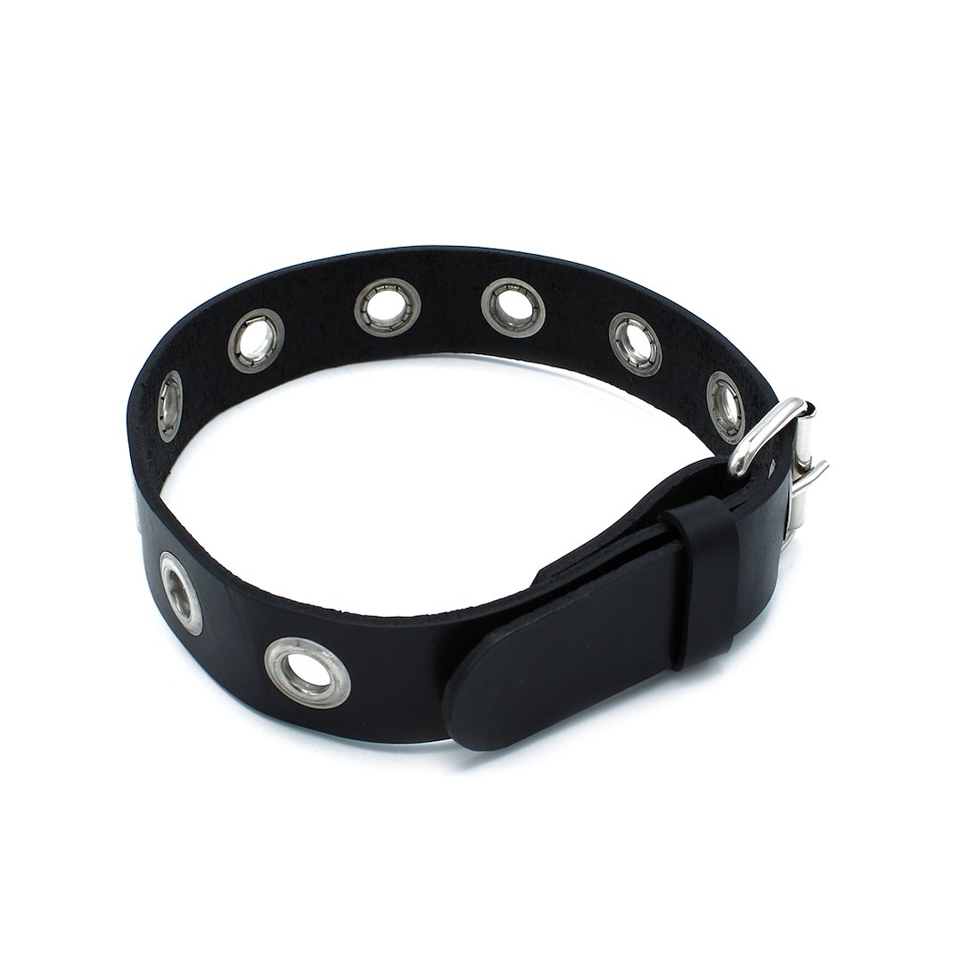 Kiotos Leather Black Leather Slim Collar with Multi-Metal Eyelets — zdjęcie 6
