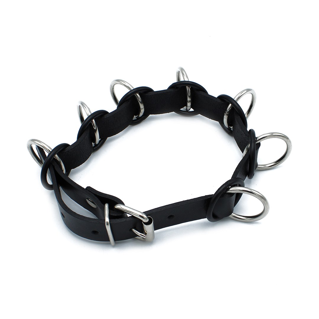 Kiotos Leather Black Leather Collar with 7 Statement Rings — zdjęcie 6