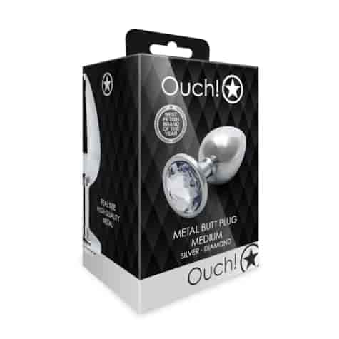 Round Gem Butt Plug - Medium - Silver/Diamond