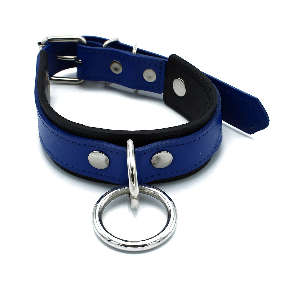 Kiotos Leather Black & Blue Leather Collar big O-Ring — zdjęcie 7