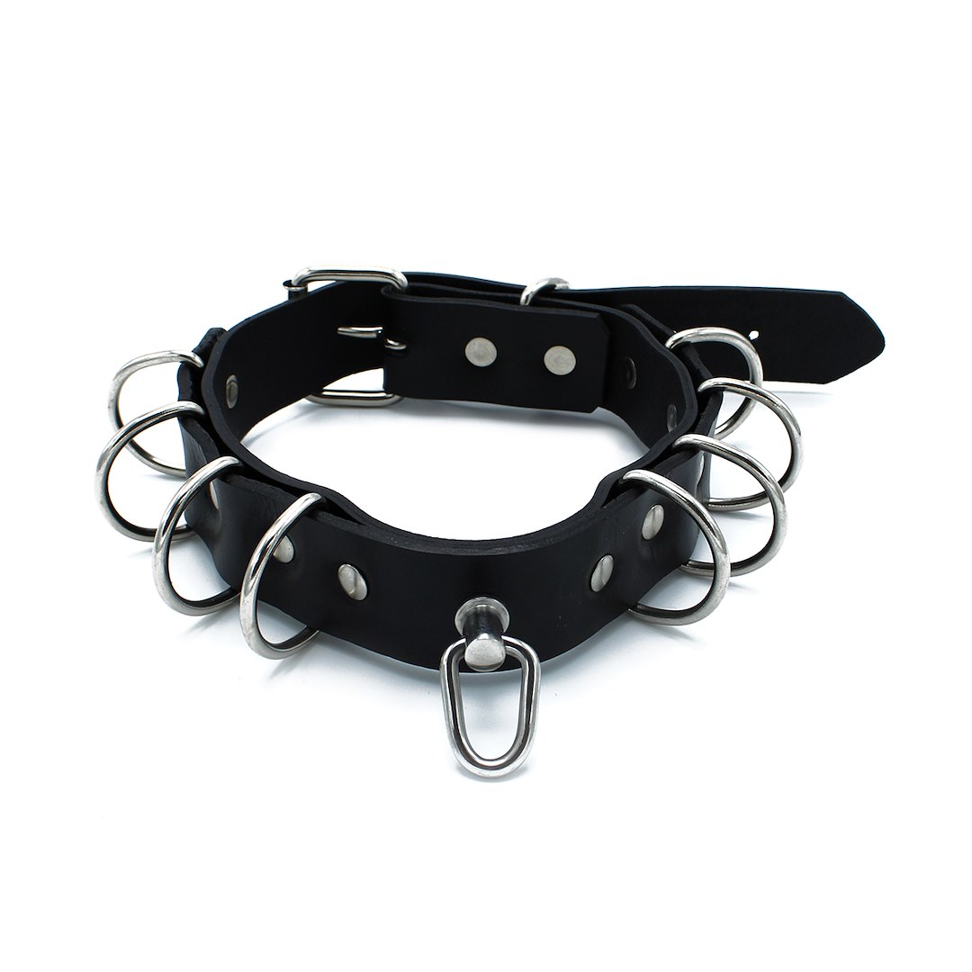 Kiotos Leather Black Leather Collar Multi-D-Rings — zdjęcie 7