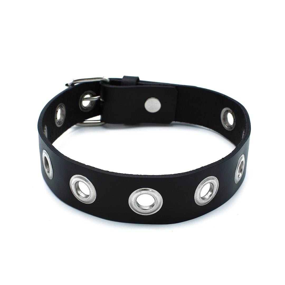 Kiotos Leather Black Leather Slim Collar with Multi-Metal Eyelets — zdjęcie 7